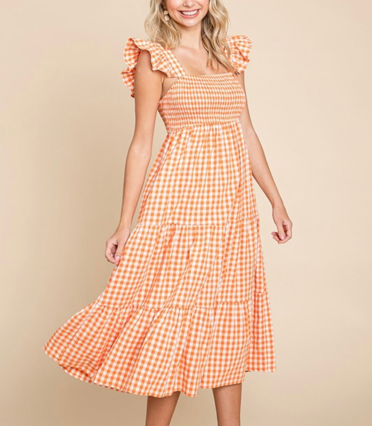 Flutter Sleeve Orange Midi Dress