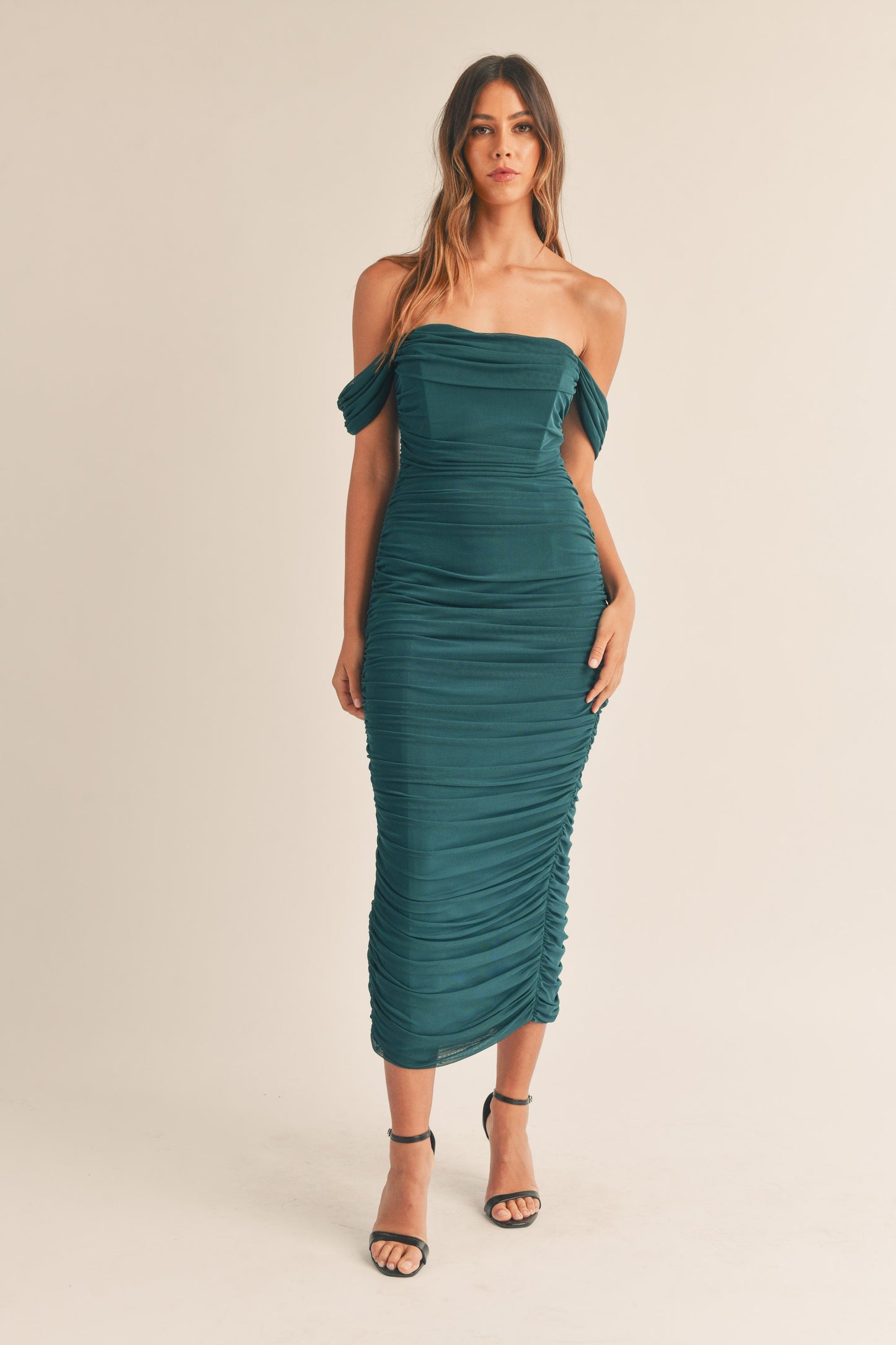 Ballas Green Mesh Off the Shoulder Dress